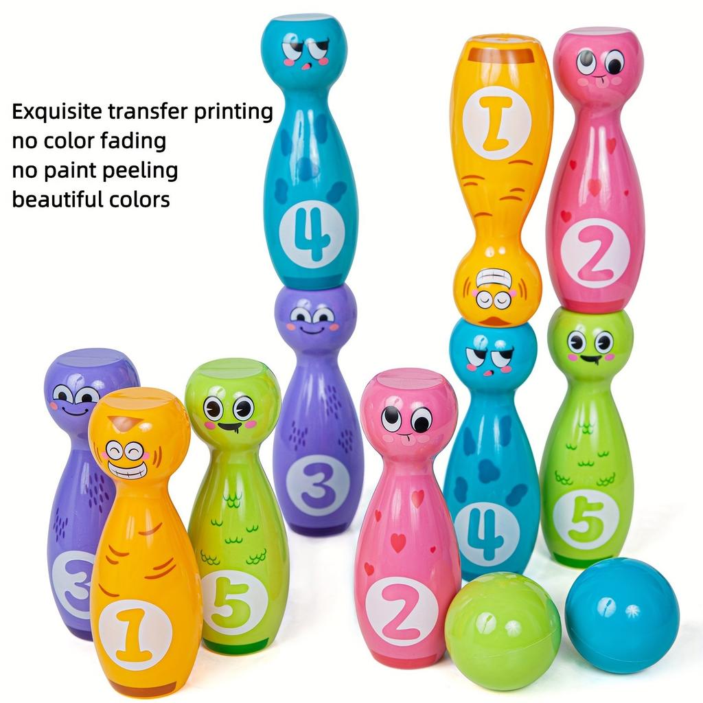 Toy Set Features Cartoon Funny Expressions And Comes In A Gift Box With 10 Pins And 2 Balls. It Can Be Used As A Halloween Or Christmas Gift.