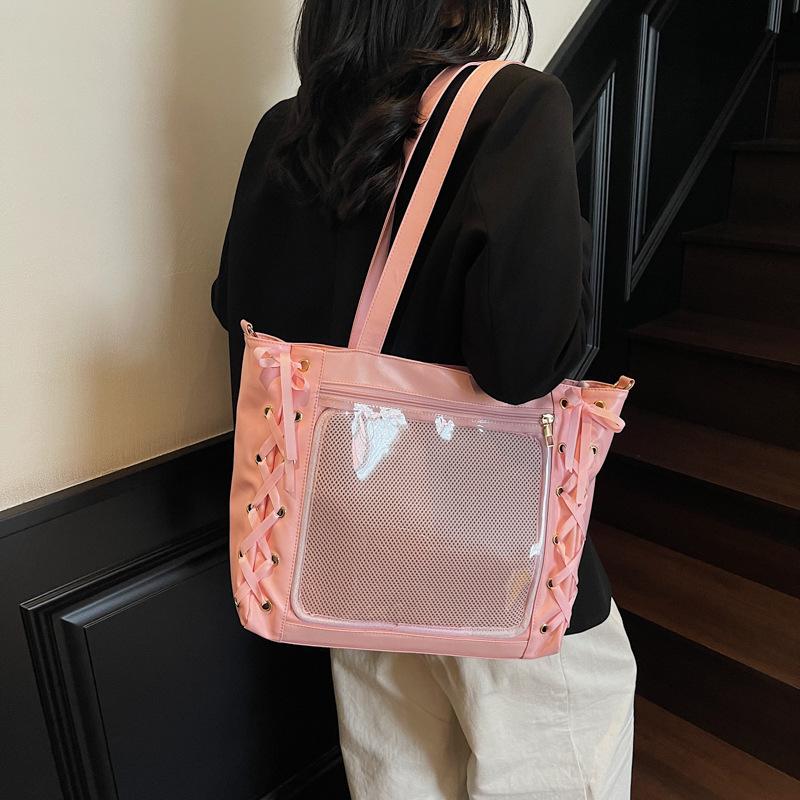Ribbon woven large-capacity women's second-dimensional bag women's large-capacity soft-sided transparent pvc shoulder bag