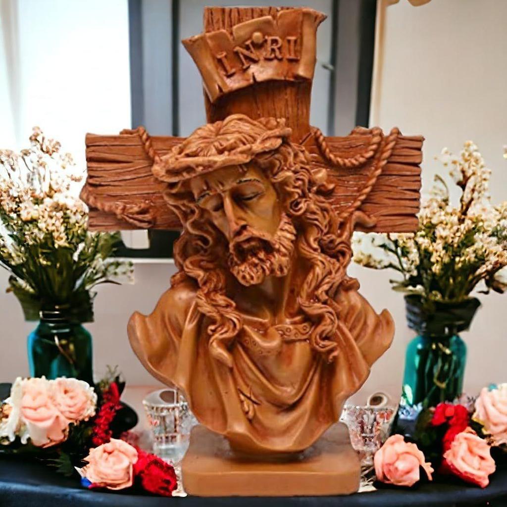 Resin Jesus Christ Idol Perfect for Housewarming, Drawing Room, Gifting and Decoration, Brown 8 Inch