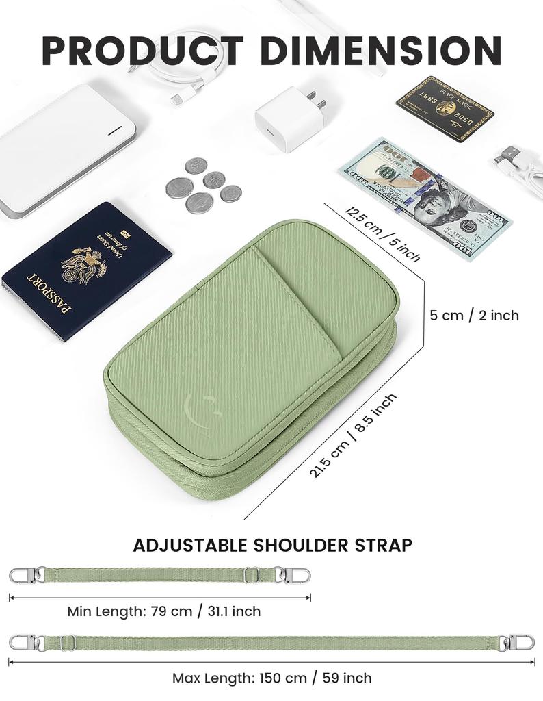 Travelkin Travel Wallet and Passport Holder for the RFID Blocking Organizer for Men and Travel Pouch for and Electronic Green Family, Anti-Theft
