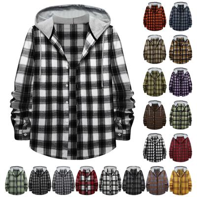 New Men's Casual Fashion Couple Hooded Plaid Long Sleeve Shirt Trend