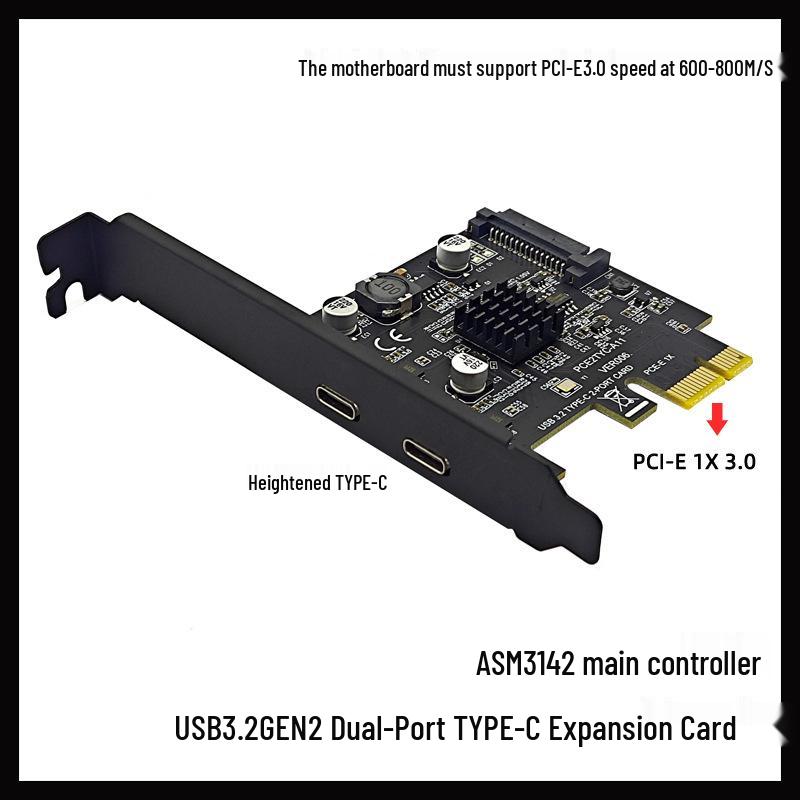 

Карта розширення USB 3.2 Gen 2 Dual Type-C з ASMedia ASM3142, 10 Гбіт/с чорний