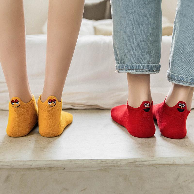 Kawaii Expression Brodée Couleur Bonbon Chaussettes Femme Happy Mode Filles Cheville Sokken Drôles Coton Unisexe Noël Dropship