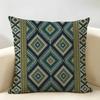 Blue Green Striped Diamond Pattern Cushion Cover Natural Linen Organic Fabric Double-Sided Printing Breathable For Home Decor