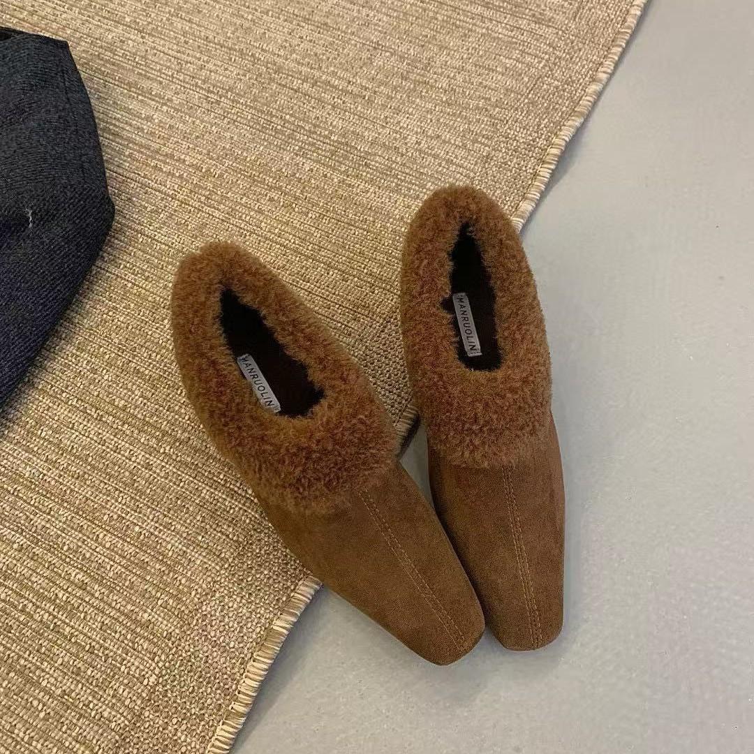 

Ruodan~ niche retro platform plush shoes fluffy shoes women s 2025 autumn and winter new outer wear cotton mop fluffy mop 40 верблюд