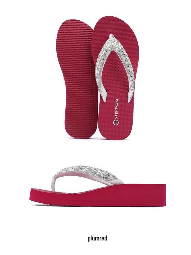 Dámské letní klínkové sandály s kamínky - Protiskluzové, Zvyšující výšku, Neformální plážové oblečení