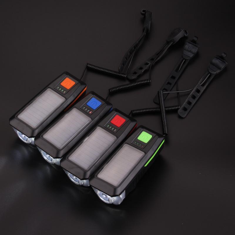 USB Rechargeable Solar Bicycle Headlight with Horn for Night Riding