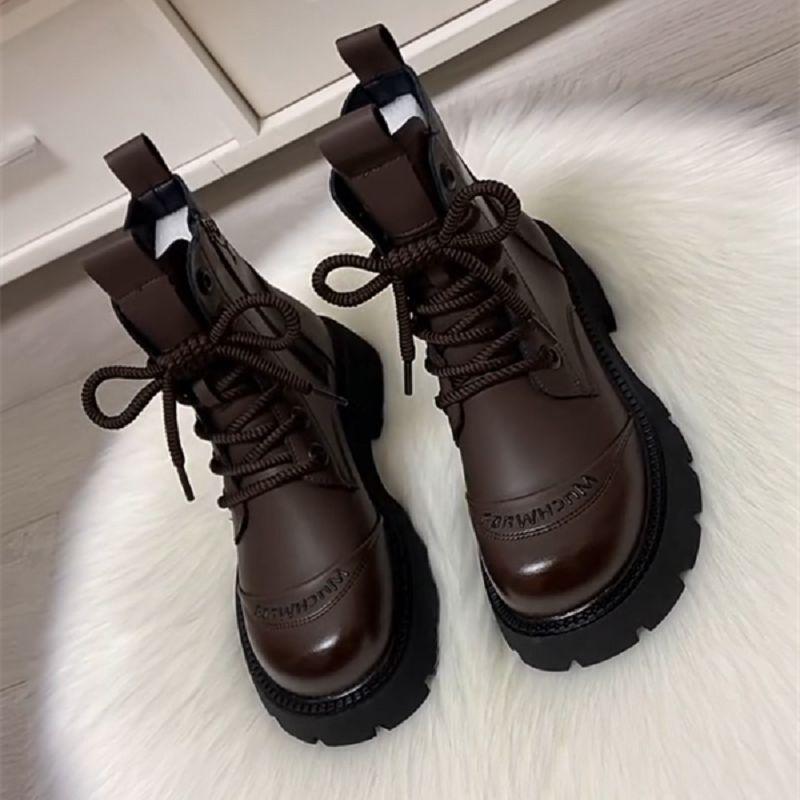 Short Boots, Platform Women's Autumn and Winter Soft-soled Single Boots, New British-style Martin Boots, European Station Versatile, 2025 Fleece Fash