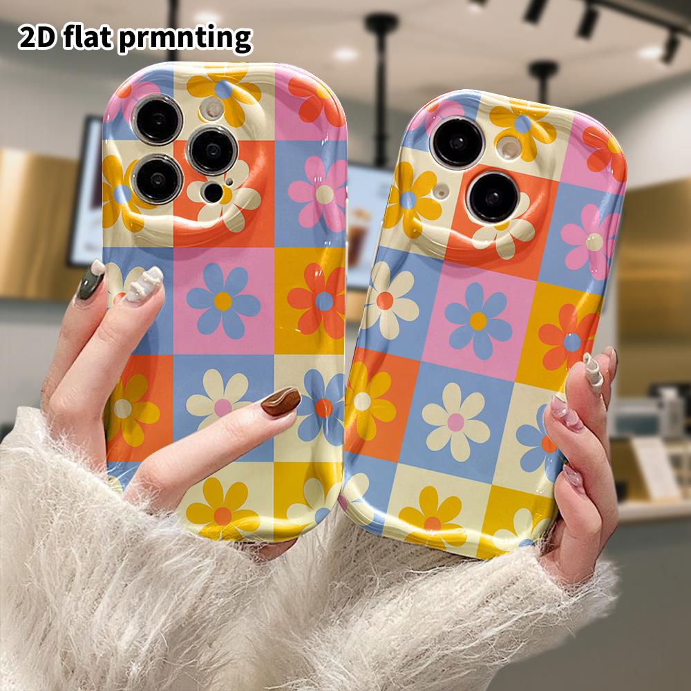 Phone Case: 2D Flat, Suitable for iPhone 18 17 16 15 14 13 12 Pro Protective Case, Phone Decoration, Small Daisy Flat Pattern, Halloween and Christmas