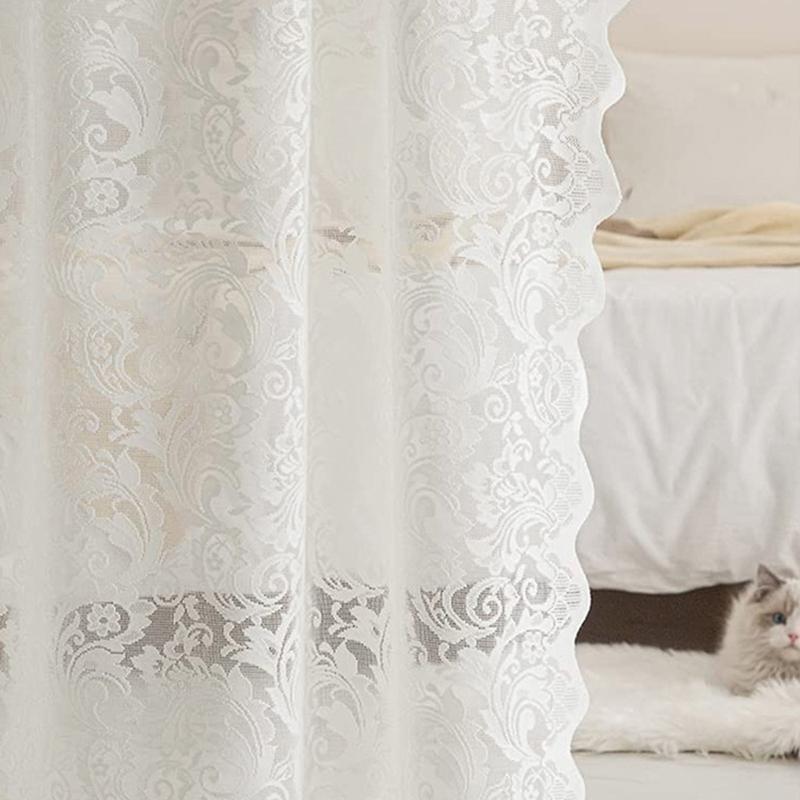 Lace Curtain with Vintaged Flower Embroidery tulle Transparent Panels Curtains for Bedroom Living Room Window Drapes