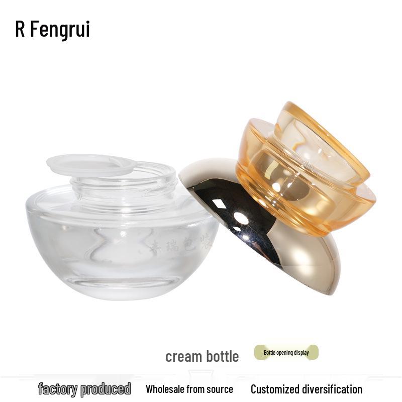 Glass Cream Jar and Serum Lotion Set with Irregular Lid - Available in 30/50g, 40/100/120/150ml Sizes
