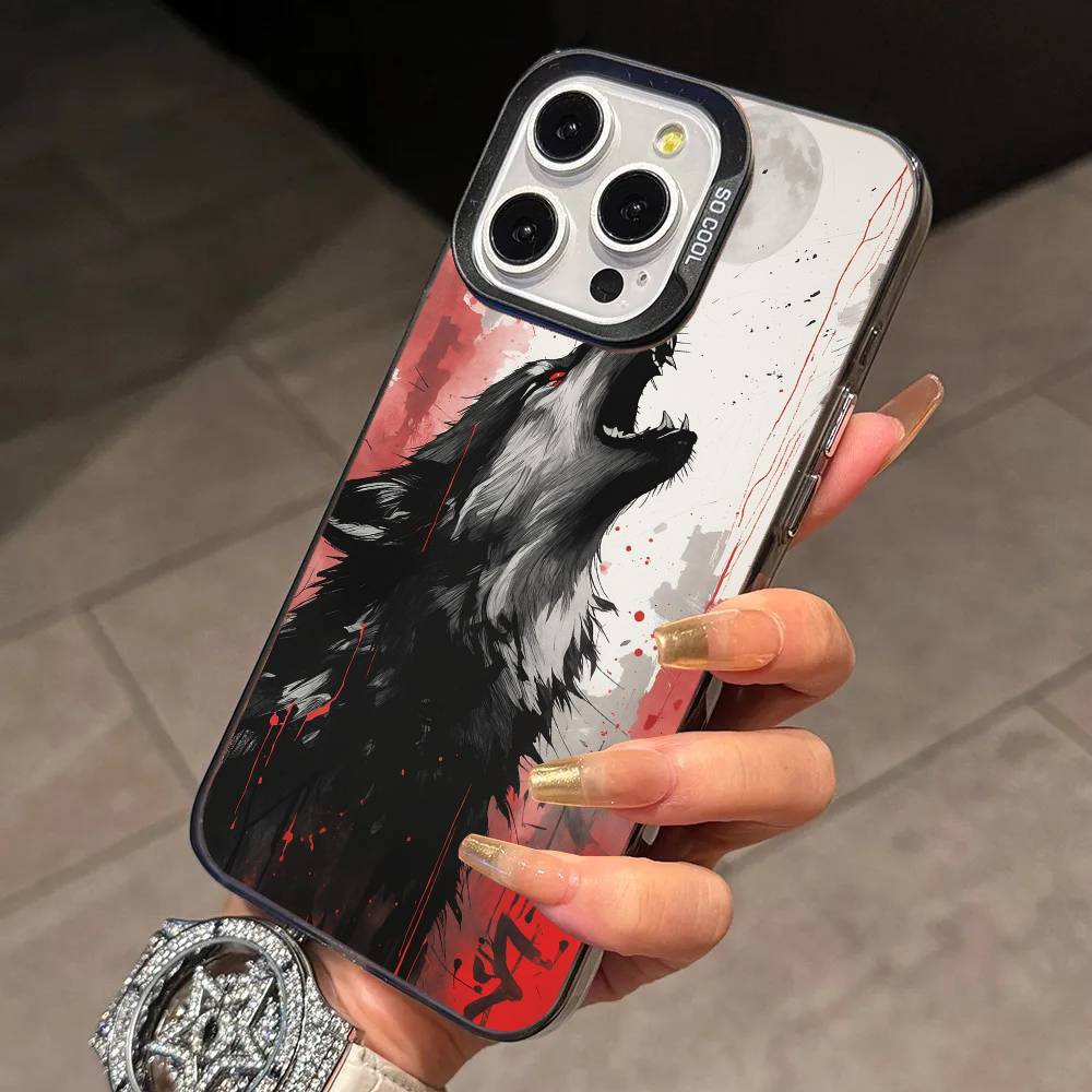 A Wolf Howling To the Sky Phone Case For iPhone 17,16,15,14,13,12,11 Plus,Pro Max,XS,Colorful Silver Phone Case Funda Cover