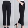 High Waist Elastic Waistband Women Pants Button Decoration Pockets Thin Office Lady Straight Wide Leg Trousers