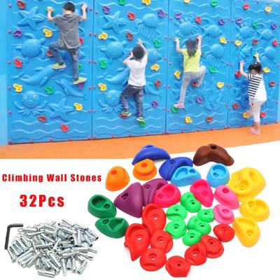 32 Stück Kinderkletterwand Kunststoffsteine Griffe Hand Füße Starter Felsgriffhalter + Schrauben