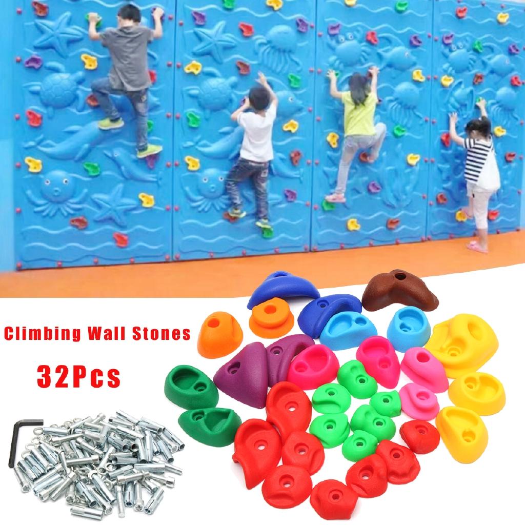 32Pcs Children's Climbing Wall Plastic Stones Holds Hand Feet Starter Rock Holder+Screws