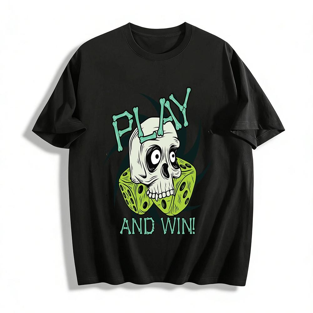 Skull Dice Print Casual Top Trendy Gambling Style Fun Graphic T-Shirt Pure cotton T-shirt XXS