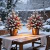 2pcs Artificial Cedar Christmas Trees with Poinsettia Berries,Suitable for Gardens, Courtyards, Doorways, Contemporary Plastic Evergreen Shrubs