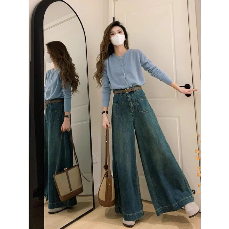 Women's High Waist Retro Wide Leg Jeans - Plus Size, Loose Fit, Slimming, Floor Length