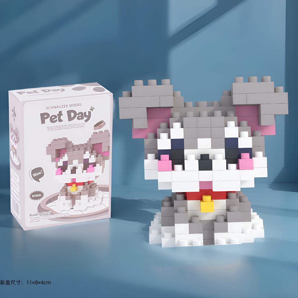 with box Pet cats building block cartoon cute doll puzzle assembly children's toy DIY table ornaments boys girls birthday gifts
