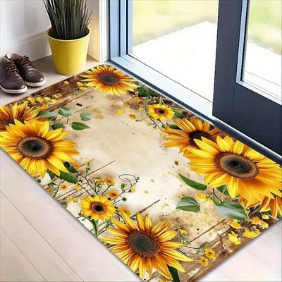1Pcs Vibrant Sunflower Floral Floor Mat Modern Kitchen Polyester Rug Non-Slip Colorful Indoor Carpet, For Home Bathroom Bedroom Living Room Decor