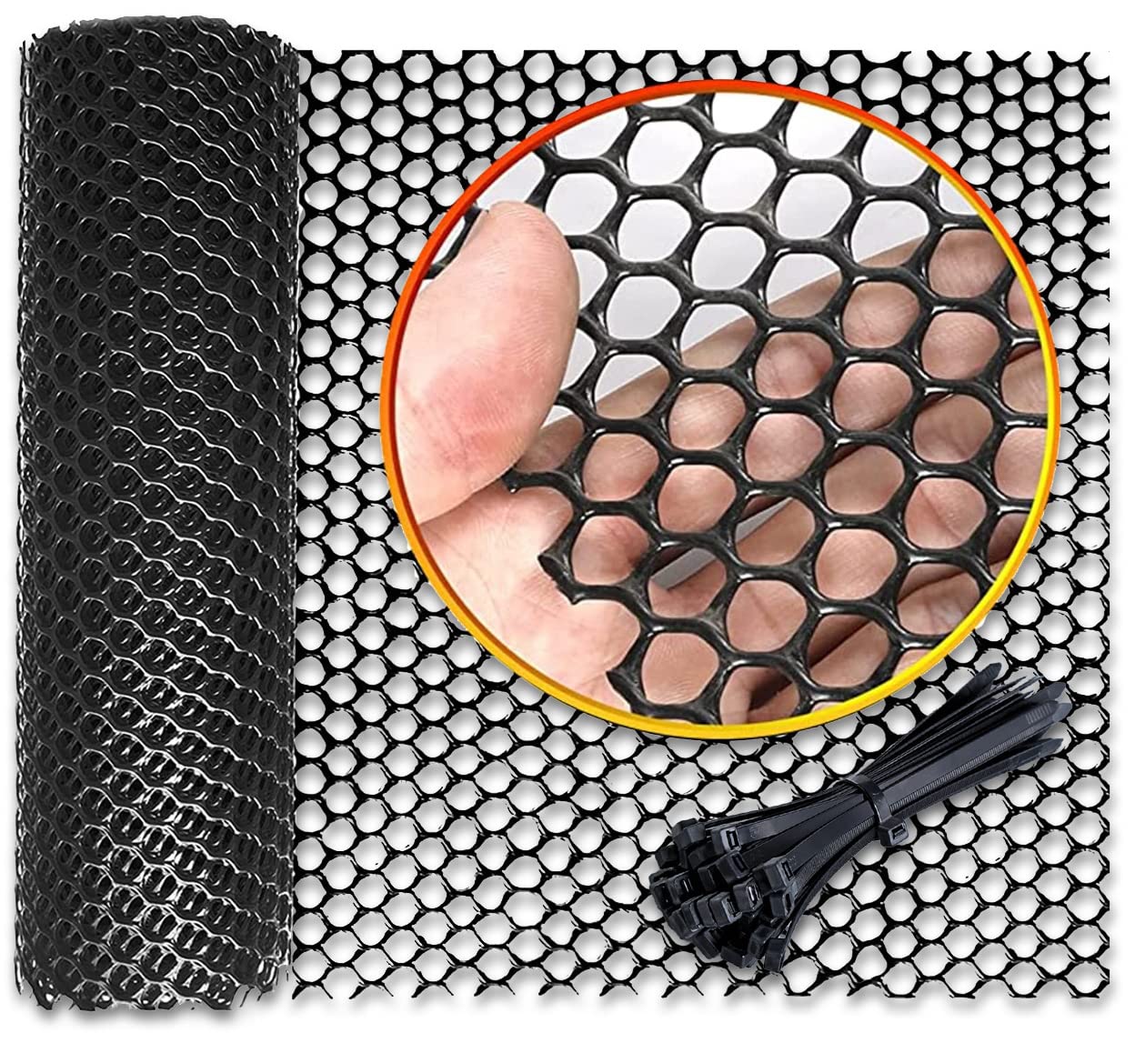 

BOLSO Fall Prevention Net for Balconies, Stairs, Windows, and More, Safety, Plastic Mesh, DIY Multipurpose Net Fence, Black (0.4mm Holes, 40cm x 4m)