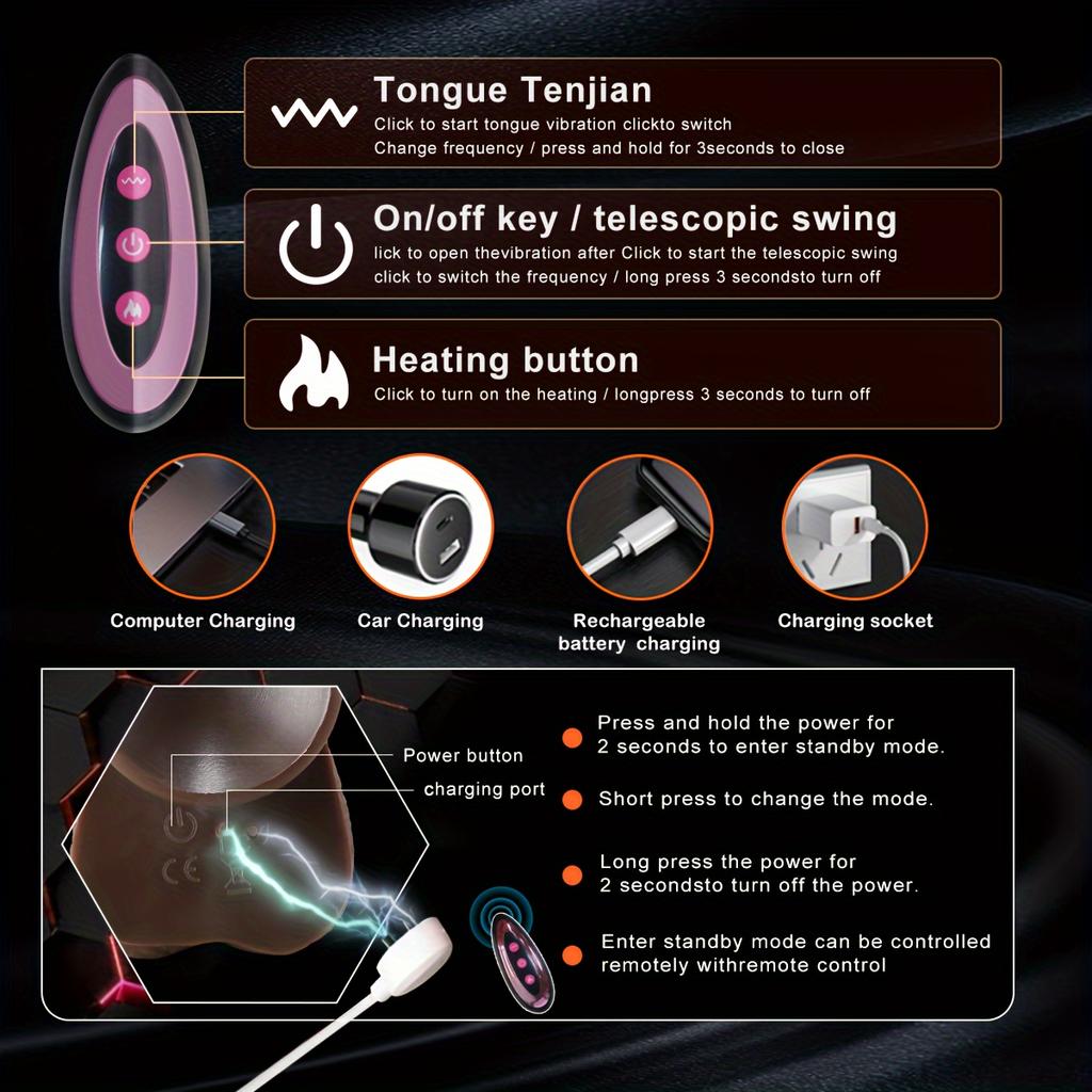 8,7" Teleskopické vibrační dildo – 4v1 Realistický vyhřívaný dildo vibrátor s rotací, 5 režimů pohybu a 9 vibračních režimů, hračka na dálkové ovládání pro muže a ženy