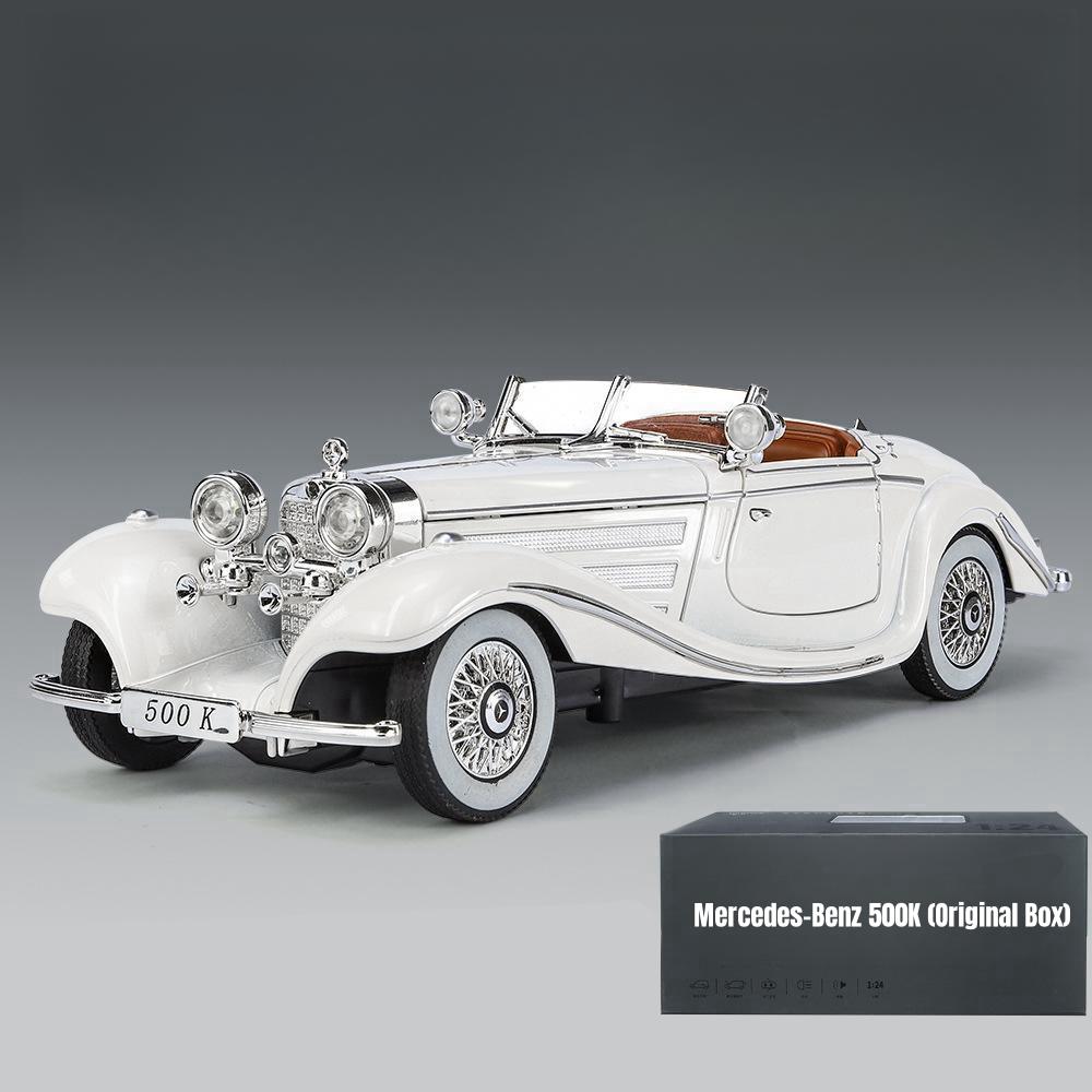 1/24 Mercedes-Benz 500K Classic Vintage Car Toy for Children Diecast Alloy Miniature Model Sound Light Collection Gift for Boys
