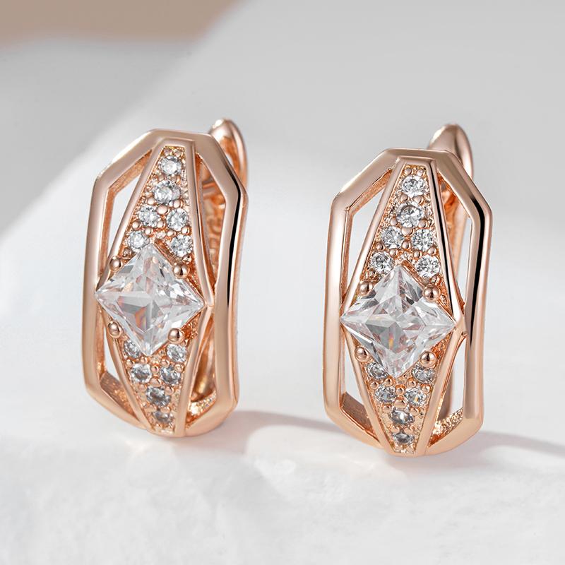 Rose Gold Color Dangle Earring For Women Full Shiny Natural Zircon Accessories Daily Fine Jewelry Crystal Gift