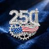 Women Brooch Golden 3D Number 250 Rhinestones Mechanical Gear Base Metallic Design Brooch Pin Sparkling Number Badge