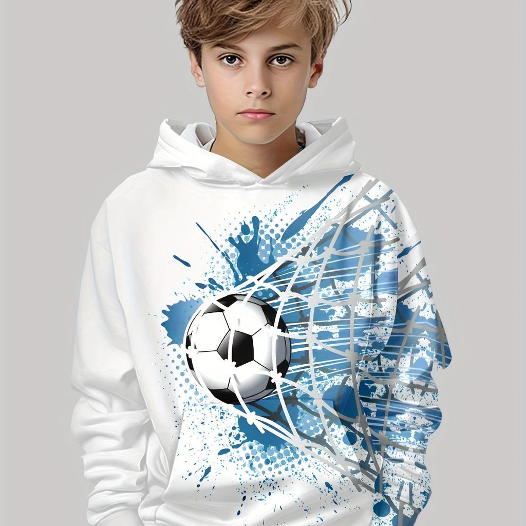 Autumn Winter 3D Football Printed Hoodies Fashionable Casual Warm Sports Long Sleeved Children's Boy Hooded Sweatshirts