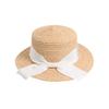 British Hepburn Style Bow Lafite Straw Hat Flat Top Vacation Vacation Beach Hat Women's Summer Top Hat