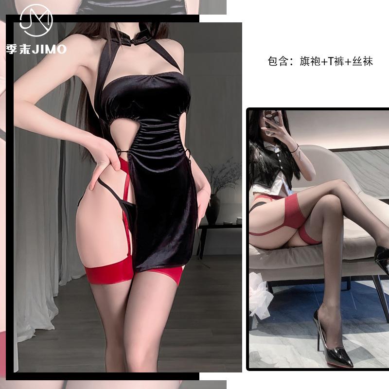Sex Underwear Sexy Velvet Cheongsam Open Gear Free Uniform Temptation Slit Strap 6056
