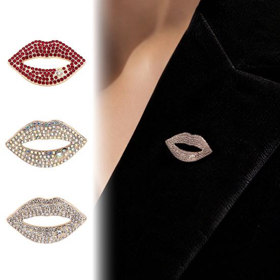 Alloy Bags Pin Sexy Rhinestone Lip Brooch for Women, Red Shape Lapel Bag Decoration Pin, Clothing Accessory Suits Coats Scarves Shawls Pins