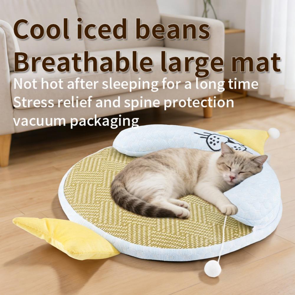 Pet Neck Pillow Cooling Bean Material Arc Design Removable Washable Cooling Mat Anti-Slip Wear Resistant Easy Clean