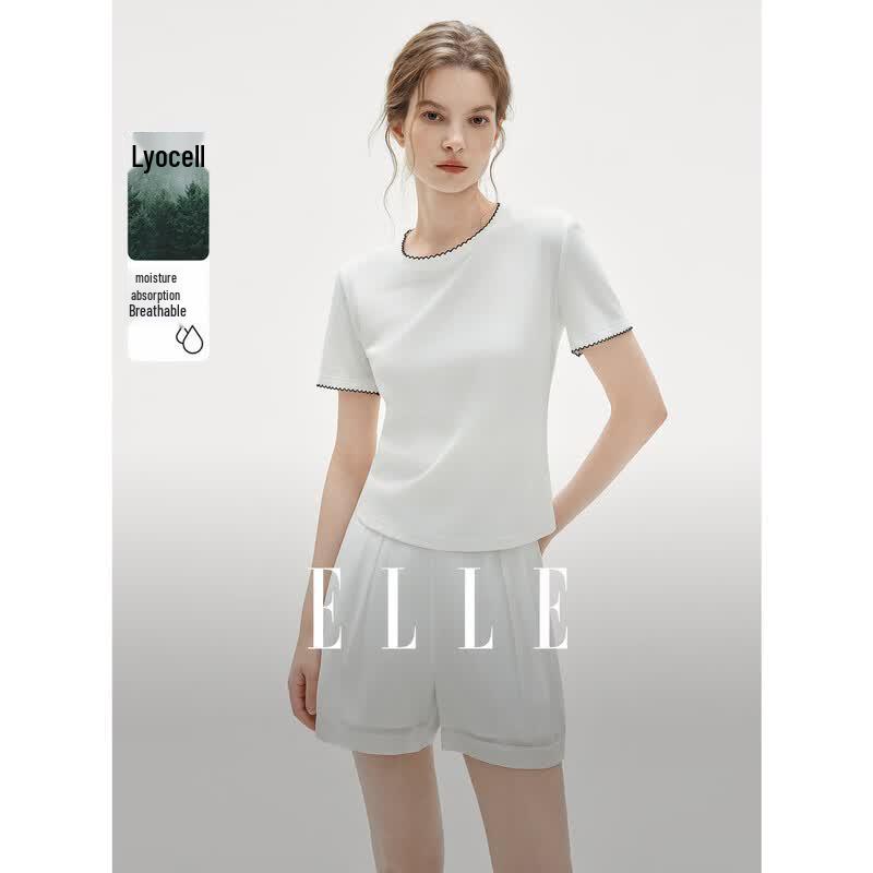 ELLE French Color-Block Round Neck Short Sleeve T-Shirt L