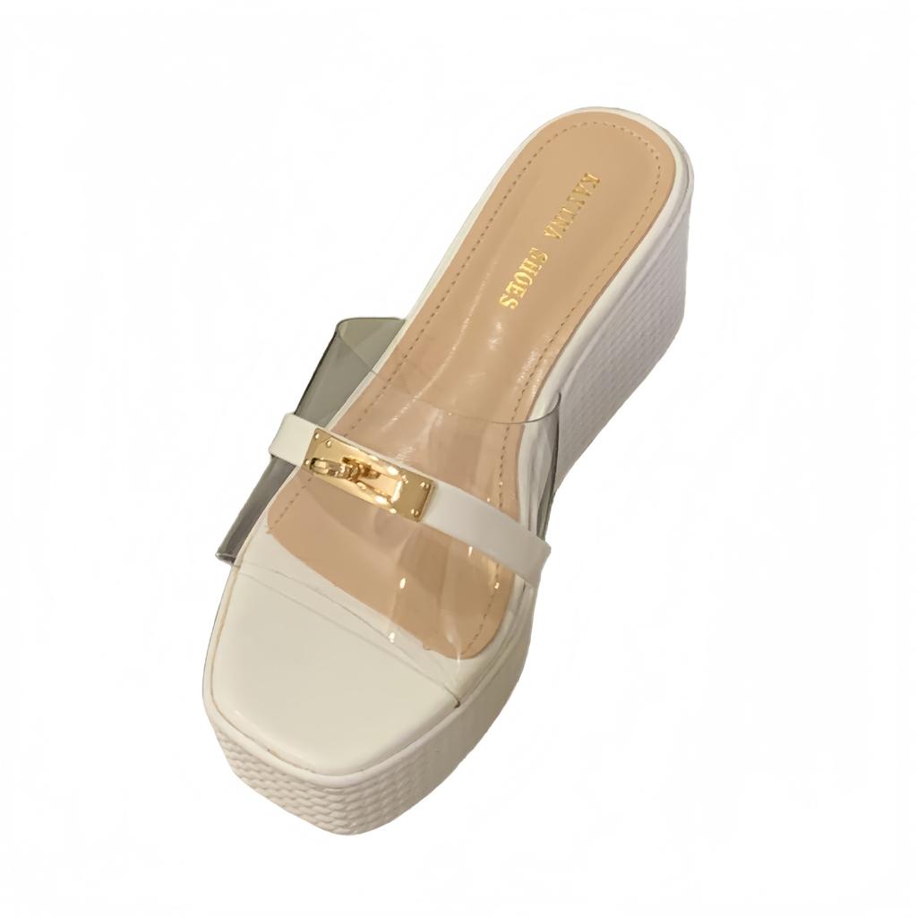 2026 Internet Celebrity Summer New Fashion Outer Wear Thick-soled Wedge Sandals Waterproof Table Women's Shoes Transparent High-heeled Cool Slippers