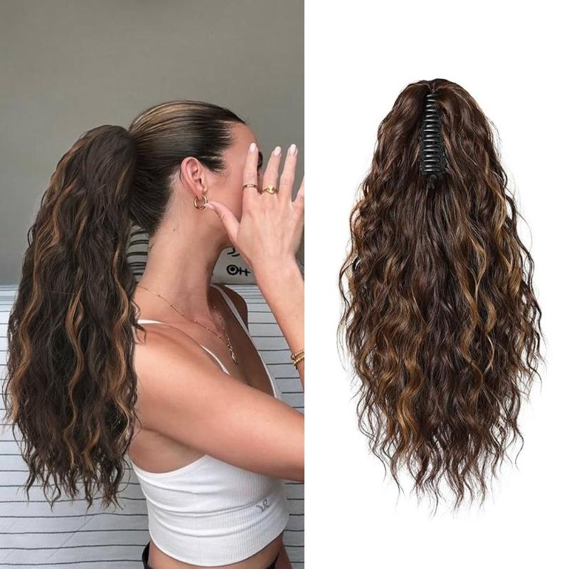 18-дюймовое синтетическое волнистое кудрявое наращивание-хвост на заколке-крабе для женщин, натуральный искусственный хвост, парик-хвост, волнистая заколка для хвоста 4H30