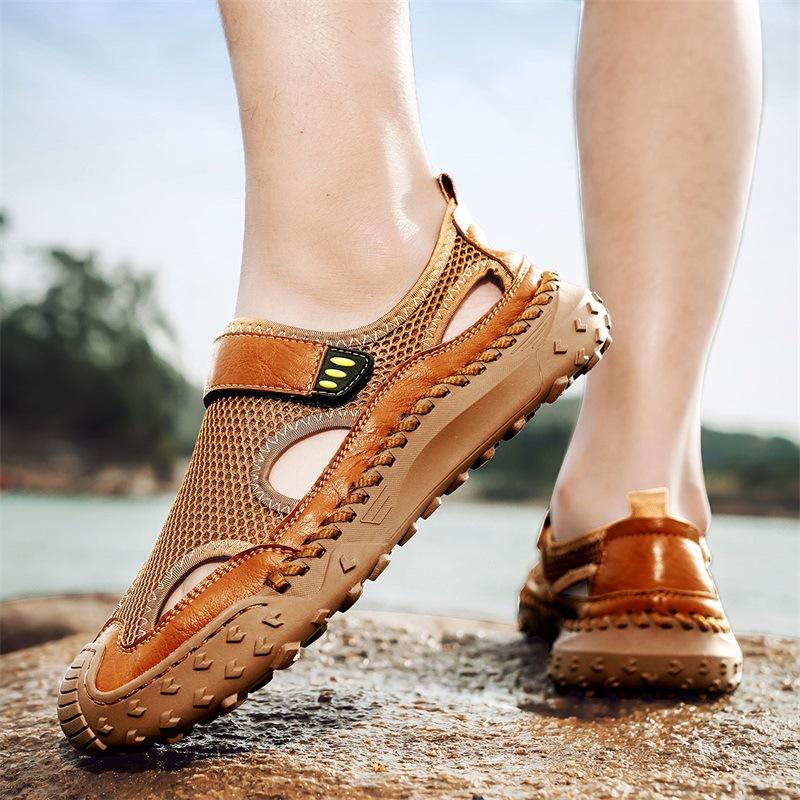 Summer Douyin live broadcast foreign trade hot-selling large-size men's shoes outdoor leather mesh breathable men's beach sandals