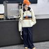 Girls' 2025 Colorblock Polo Sweater: Trendy Knitted Top for Big Kids in Korean Style