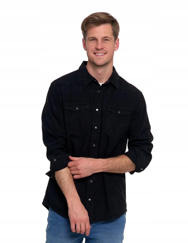 Men's Cotton Jeans Shirt Elegant Modern Classic MORAJ M BLACK