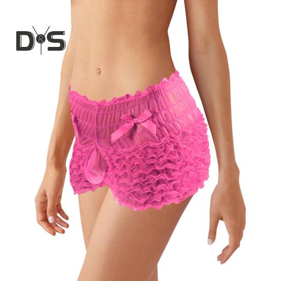Menn Sexy høy midje undertøy Mesh blonder shorts truser med sløyfedekor ensfarget truser med høy midje