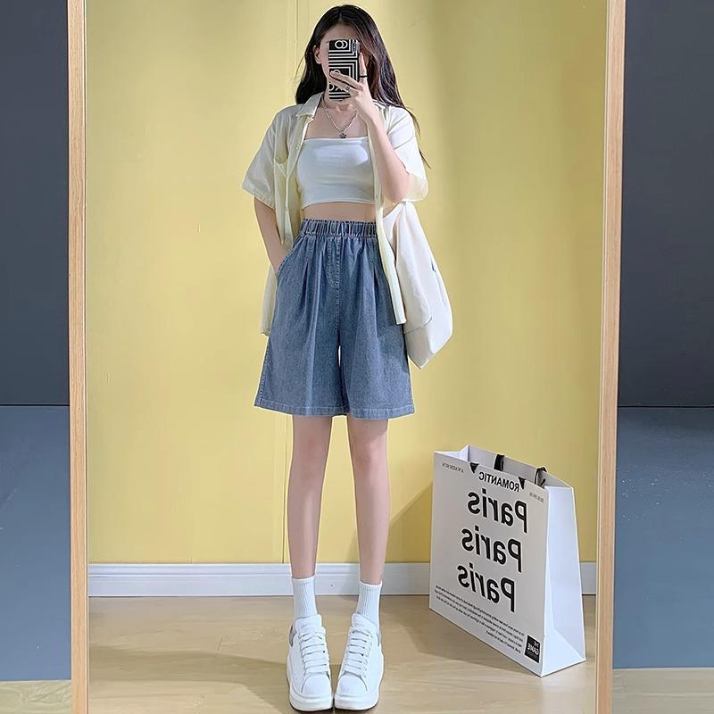 Высокая талия Широкие штанины Свободные джинсовые шорты Женские летние джинсовые шорты Корейские повседневные джинсы XXL темно-синий