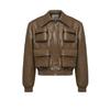 American retro high-end silhouette short leather jacket men's and women's multi-pocket lapel ruffian handsome fried street motorcycle leather jacket