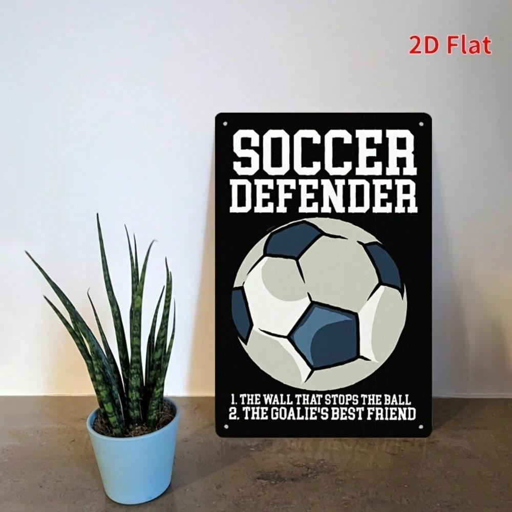 Vintage Soccer Defender Tin Sign, 2D Flat Wall Art for Home Bar, Garage, Kitchen – Durable Gift