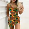 Summer New Retro Geometry  Patterns  Print Sleeveless Bodycon Dress with Pockets Sexy Slim Fit Elegant Party Dress