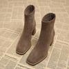 Vintage Square Toe Women Ankle Boots Fashion Zippers Thick Heels Shoes Winter Elegant Mordern Short Boot