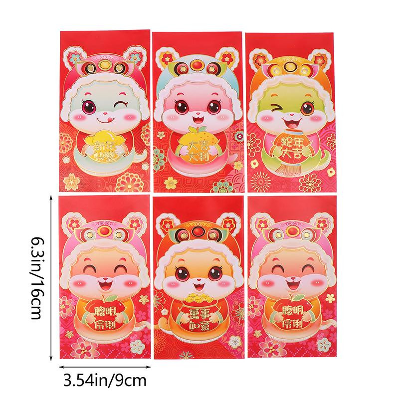 6Pcs Chinese New Year Red Envelopes 2025 Snake Year Red Packets Lucky Money Pockets For Lunar Year Spring Festival Favor
