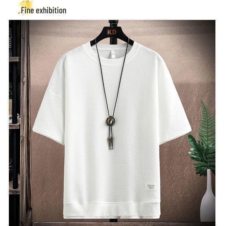 Męski Waflowy Zestaw Sportowy Casual: Koszulka z krótkim rękawem i modne letnie szorty