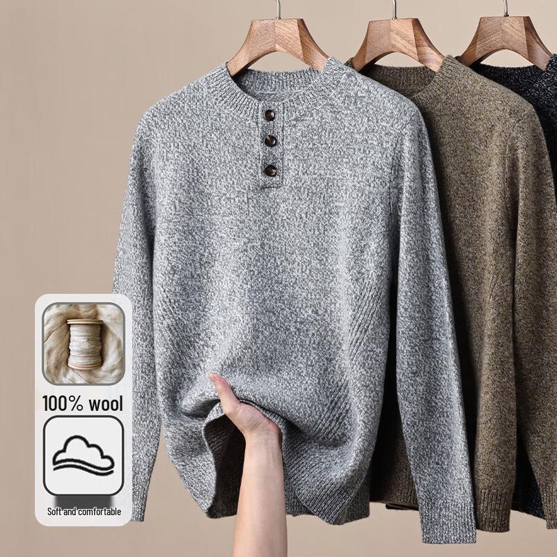 Hengyuanxiang Men's 100% Pure Wool Round Neck Sweater