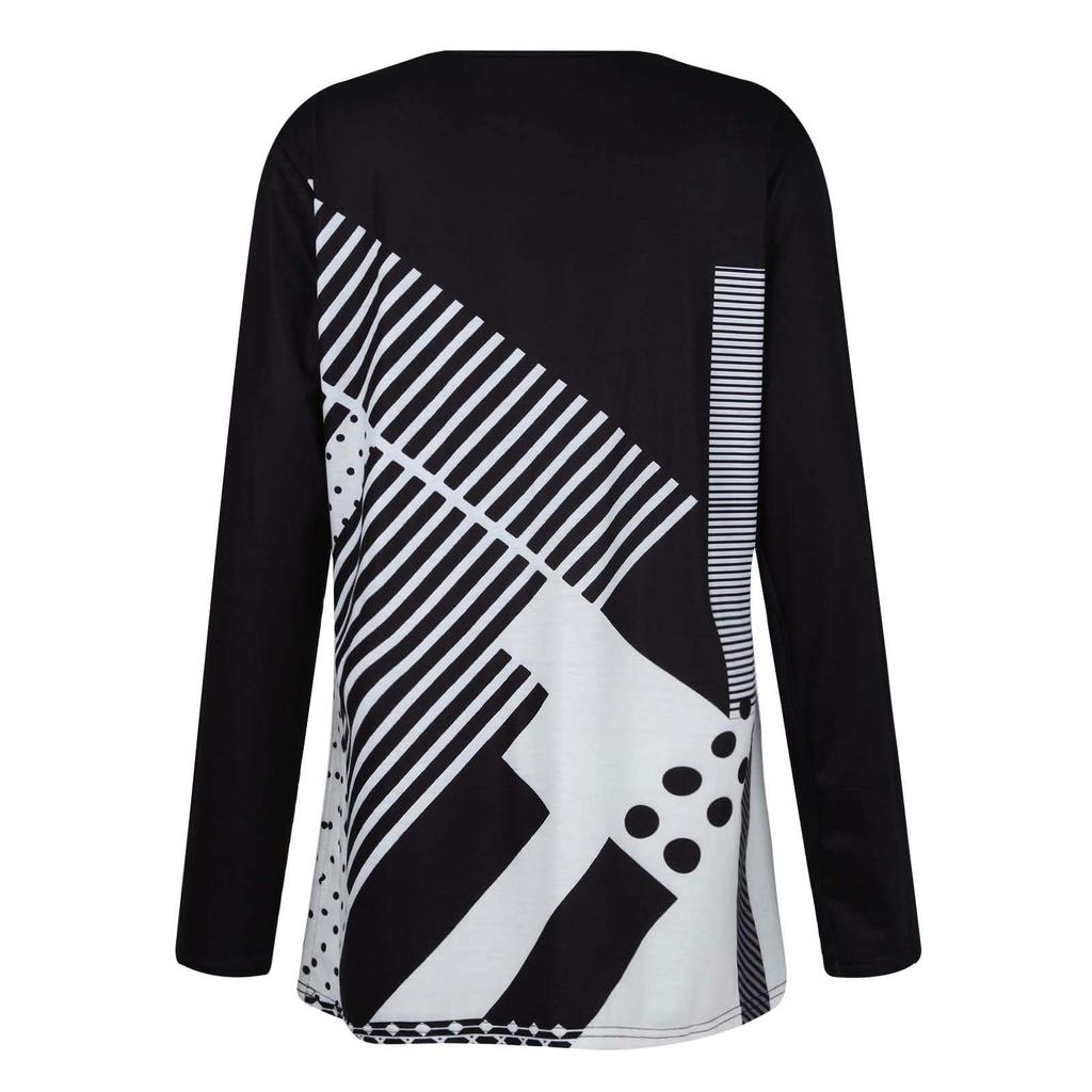 Women's Fashion Casual Temperament New Digital Positioning Print Round Neck Long Sleeve Top